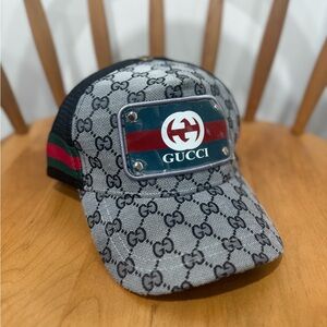 Gucci Gray and Black Monogram Cap